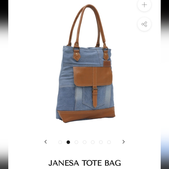 EUC Myra Bag women's Janesa Tote Bag 100% cotton leather denim bag, blue brown - Picture 13 of 13